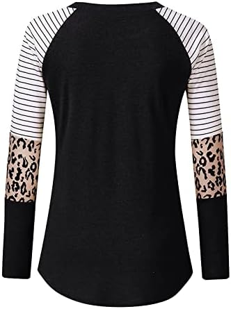 Nokmopo pentru feminin și moda de toamnă leopard cu imprimeu dungă rotundă cu mânecă lungă tricou top slim tricou de bază pentru