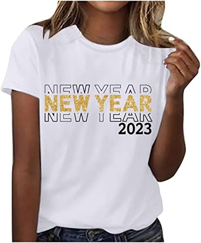 Anul Nou fericit 2023 Trimiteri cu scrisoare amuzante de vară gât cu mânecă scurtă tricoturi de bază tricouri libere casual