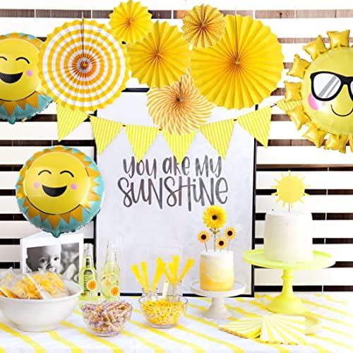 Sunshine Party Decoratiuni Galben agățat hârtie fani floarea-soarelui tort Toppers și baloane pentru soare vara tema petrecere
