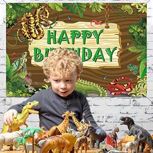 JUYRLE Reptile Swamp Theme Happy Birthday background, Jungle Wild One Party Banner Decorațiuni de petrecere pentru copii, Safari