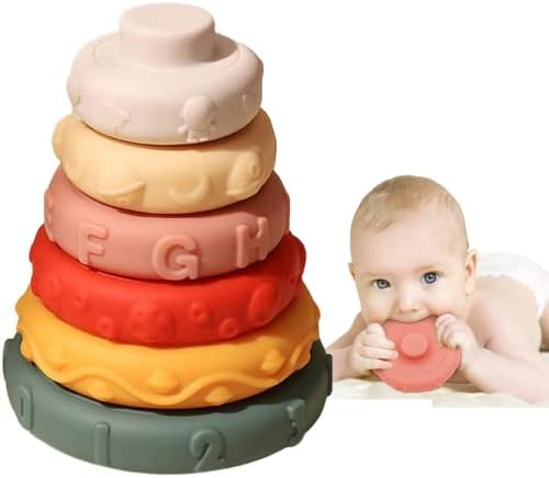 Rohsce Baby Stacking Cup jucărie în relief cu lipici moale Stacking Educational Early Creative Creative pentru cadou