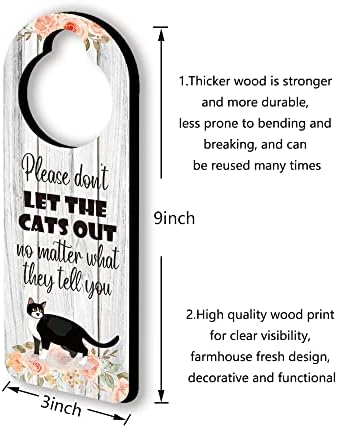 Pisică de vacă semn amuzant pentru umeraș de ușă din lemn, pachet 2, Nu lăsați pisica să iasă semn amuzant, Decor amuzant pentru