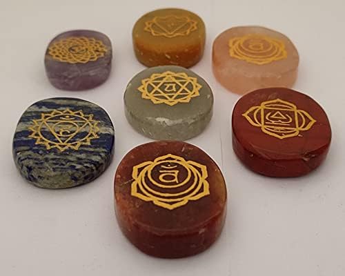 Sharvgun curbat 7 bucată Palm Stone vindecare Reiki șapte Chakra gravate Gemstone Reiki Kit gravate simbol echilibrare Plam