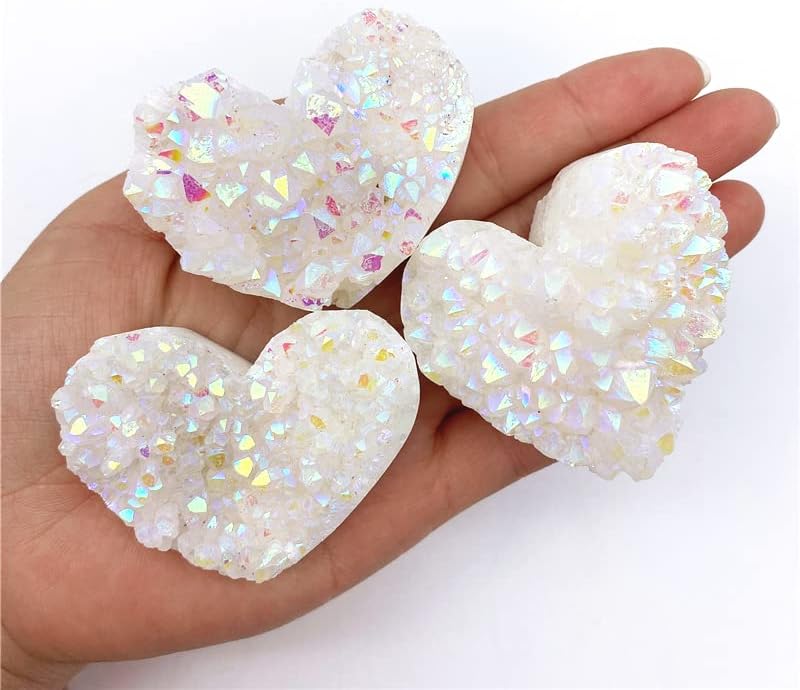 ERTIUJG HUSONG306 1 buc naturale Aura alb cuarț cristal Cluster inima în formă de galvanizare punct strălucitor Rockquartz Ornament vindecare Home Decor cadou cristal