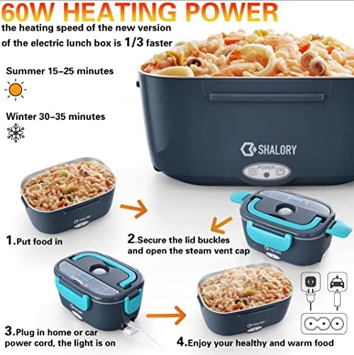 Shalory electric Lunch Box încălzitor alimentar, 3 în 1 portabil 60W încălzitor alimentar Leakproof cutie de prânz cu încălzire