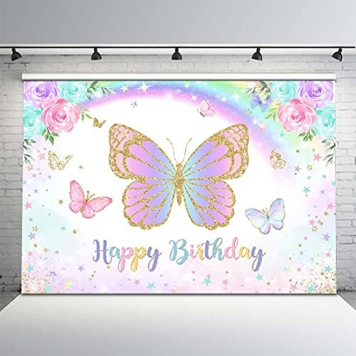 Avezano Pastel Butterfly ziua de nastere fundaluri fete roz fluture Fericit Ziua de nastere petrecere fundal curcubeu fluturi