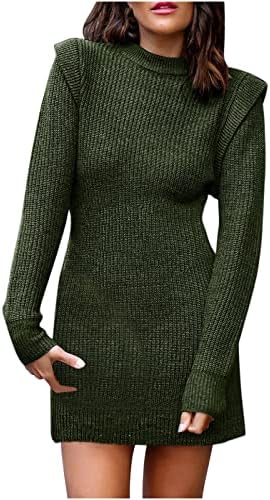 Oplxuo femei maneca lunga Mock gât pulover pulover rochii cu nervuri Tricot Bodycon Mini pulover rochie Culoare solidă tunica