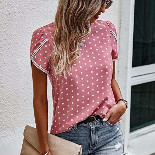 Camasi Dressy pentru femei Leopard / dot imprimate T Shirt petale mâneci dantelă asieta Bluze vara Casual maneca scurta Topuri