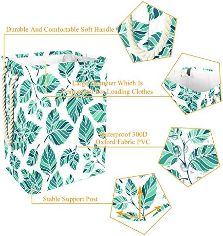 Fundal Inhomer cu ilustrație de frunze naturale 300d Oxford PVC haine impermeabile împiedică coș mare de rufe pentru pături