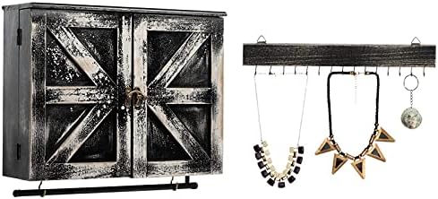 Cutie de depozitare a bijuteriilor montată pe perete PARANTA, vitrină de bijuterii din lemn cu bandă suplimentară de cârlig,