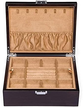 Kwixuk Bijuterii din lemn cutii cu două straturi cu dublu strat Cercei de depozitare carcasă de depozitare pentru bijuterii
