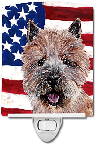 Caroline ' s Treasures SC9638CNL Norwich Terrier cu steag American USA Ceramic Night Light, Compact, certificat UL, Ideal pentru