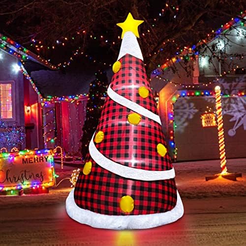 BestParty 6ft Gonflabil de Crăciun RED Gingham Decor, LED Blow Up Luminat Decor de Artă de Sărbător în Outrană în Alături