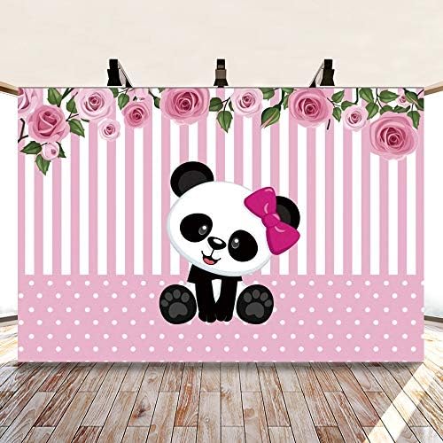Renaiss 5x3ft drăguț Panda Baby duș fundal roz și alb dungă puncte trandafir flori fotografie fundal pentru fata printesa nou-născut
