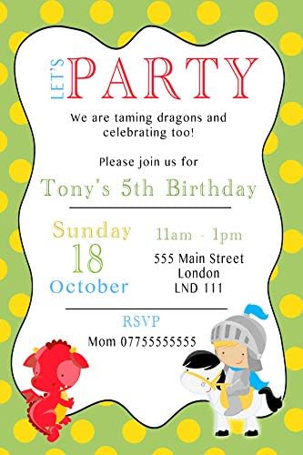30 de invitații Knight Dragon Birthday Party pentru copii personalizate pentru copii