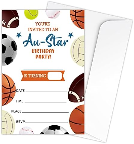 Zodvery All Star Birthday Party Party Carduri - Suport pentru petreceri sportive pentru copii, băieți sau fete - 20 Completați