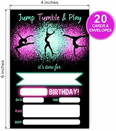 Jump Tumble & Play Play Birthday Invitații, Folul Neon Pink Folia Gimnastică Partea de naștere invită decorațiuni, petreceri