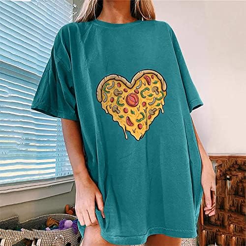 Femei Pizza inima imprimate picătură umăr tricou echipajul gât maneca scurta Casaul Tee Shirt Topuri