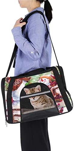 Pet Carrier, Soft-Sided Pet Travel Carrier pentru pisici câini catelus, Crăciun Snowman Snowflakes peisaj model