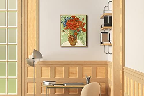 Wieco Art Framed Wall Art of Red Mappies and Daisies de Vincent Van Gogh Paints Reproducere Canvas Abstract pentru casă Living