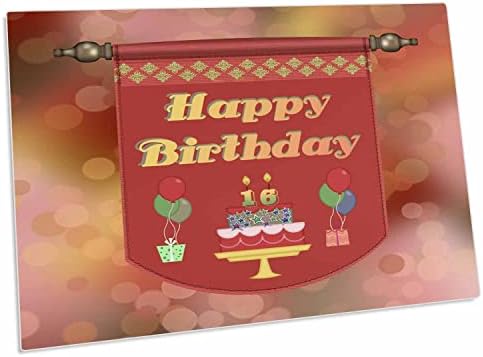 3drose Happy 16th Birthday Banner, tort cu cadouri și baloane-Covorașe pentru birou