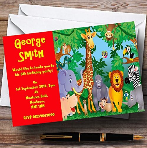 Red Jungle Animals Personalizate pentru copii Invitații pentru petreceri pentru copii