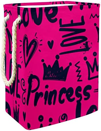 Deyya Princess Rose Red Love coșuri de rufe împiedică înalt Robust pliabil pentru copii adulți băieți adolescenți fete în dormitoare baie 19.3x11.8x15.9 in/49x30x40.5 cm
