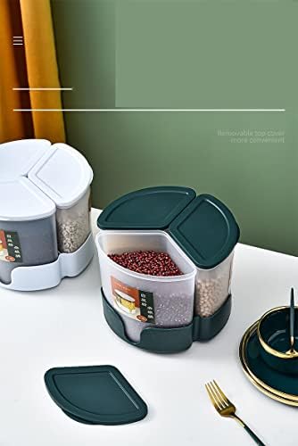 Tkfdc 5.4 l Rotary Rice Dispenser Bucket Rotation Design bucătărie 3-compartiment orez și cereale Container de depozitare