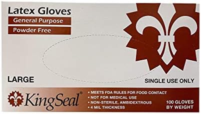 Mănuși de scop general Kingseal Latex, fără pulbere, 4 mil, doar utilizări non -medicale - pachet de 1 sau 4 cutii sau 10 cutii