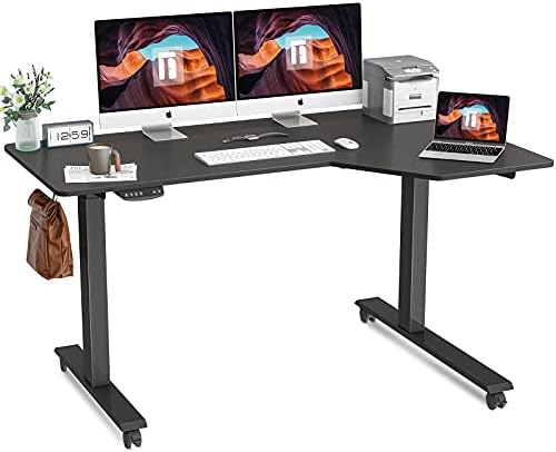 Birou electric în formă de l reversibil FEZIBO, masă reglabilă pe înălțime de 55 Inch, birou Stand Stand cu placă de îmbinare,