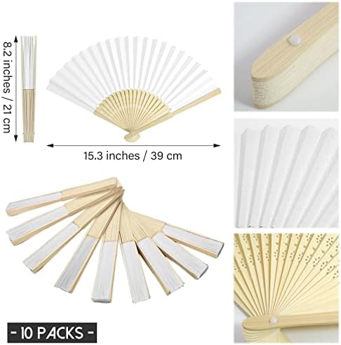 Grosun 10 pachete din bambus alb -pliere fan handheld hârtie ventilator pliat pentru petrecere de nuntă și decorare acasă