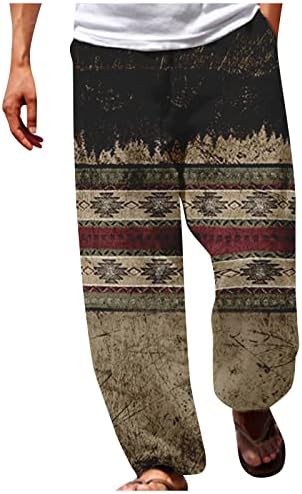 Pantaloni pentru bărbați, pantaloni de bumbac casual casual casual imprimat pantaloni de plajă cu picior larg cu buzunare