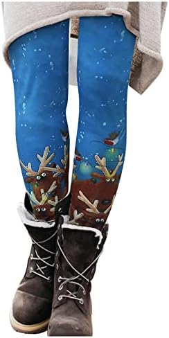 IIUS femei jambiere de Crăciun moale comode comode periaj periat colanți de copaci de Crăciun pantaloni cu talie înaltă Pantaloni