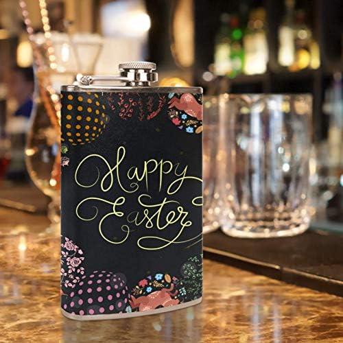Hip Flask pentru lichior din oțel inoxidabil Leakproof cu pâlnie 7.7 oz capac din piele mare cadou idee Flask-Happy Easter