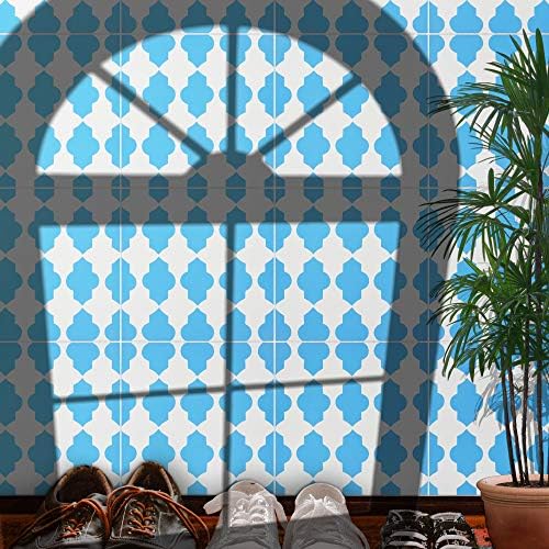 Marocan mozaic & amp; Tile House CTP10-01 Tafrout Placi de ciment lucrate manual, pachet de 12, Albastru și alb