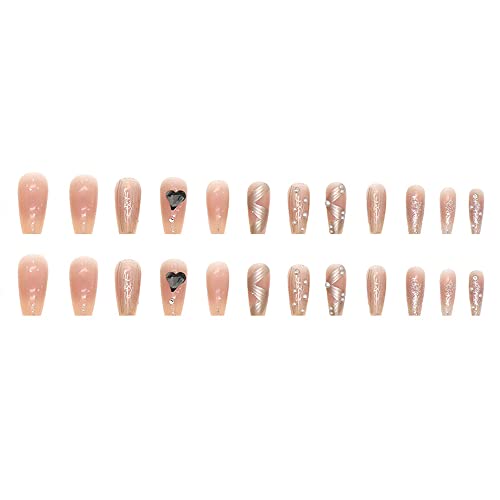 MengSood 24pcs Apăsați pe unghii Tipuri-Coffin Fake Nails Manichiure Cover complet Reutilizabil Gel moale Made Prefect și Natural