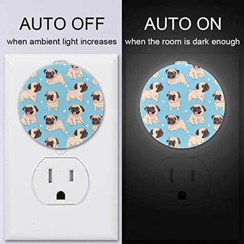 2 pachet plug-in-ul nocturn LED LED LUMINĂ LUMINĂ A Funny Cartoon Pug Pug Dog Modern albastru Fundal cu senzor de amurg-la