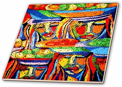 Imagine 3dRose a picturii africane abstracte a doamnelor colorate cu coș de cap - gresie