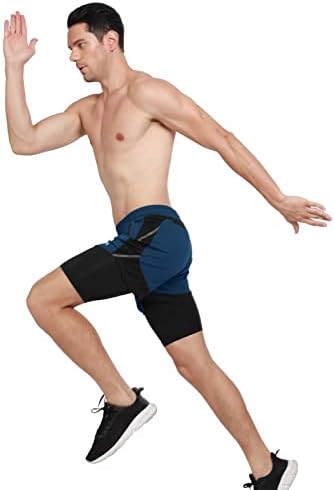 Pantaloni scurți de alergare activi 2 în 1 pentru bărbați ARSUXEO cu 2 buzunare cu fermoar B191