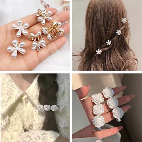 8 buc floare păr Claw Clip Rose Pearl mici păr clipuri Breton clipuri decorative păr accesorii pentru Femei fete nunta, alb