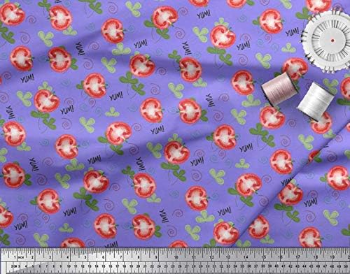 Soimoi Purple bumbac Jersey Text Text, frunze & amp; tomate legume Decor Fabric imprimate curte 58 Inch Wide