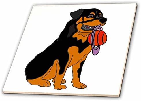 3drose amuzant drăguț Rottweiler Puppy Dog cu Saturn Disc Cartoon-gresie