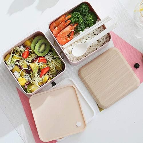 HWHW XIE BENTO Cutie de prânz ， 1 Set Bento Box Depozitare alimentară 2 Containere pătrate pentru adulți școli de lucru GRATUIT