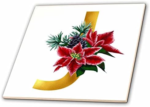 3drose Crăciun imagine florale de aur monograma inițială J-gresie