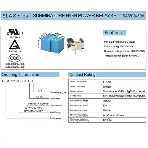 5pcs releu 5pin 30A 250VAC T90 Relae Open în mod normal, SLA-48VDC-SL-A