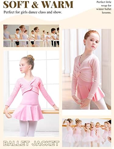 Soudittur Ballet Wrap Top Cotton cu mânecă lungă Cardigan din umeri pentru fete negru roz alb 3-13 ani