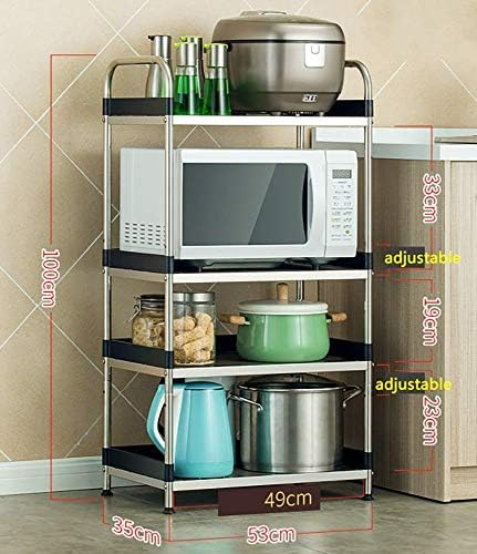 Rack de depozitare KMMK Potrivit pentru bucătărie pentru birou pentru casă ， oțel inoxidabil cu microunde cuptor raft de stocare metal unitate de depozitare ramă de bucătărie standuri de afișare, lungime-53 cm, 4 niveluri