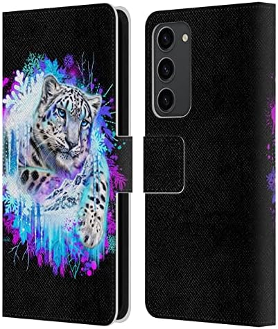Cap Case Designs licențiat oficial Sheena Pike Snow Leopard Spirit Big Cats carte din piele portofel Husă compatibilă cu Samsung Galaxy S23 + 5G