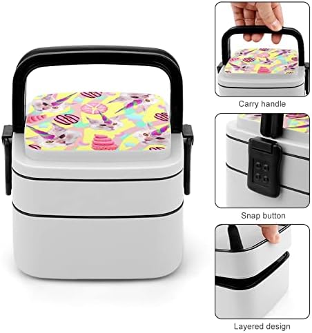 Unicorn Cat Print All in One Bento Box Adult Lunch Container cu lingură pentru școală/muncă/picnic