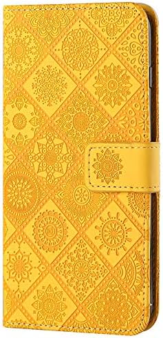 XYX portofel caz pentru Samsung A11, relief Vintage flori PU piele Folio Flip telefon caz acoperi pentru Galaxy A11, Galben